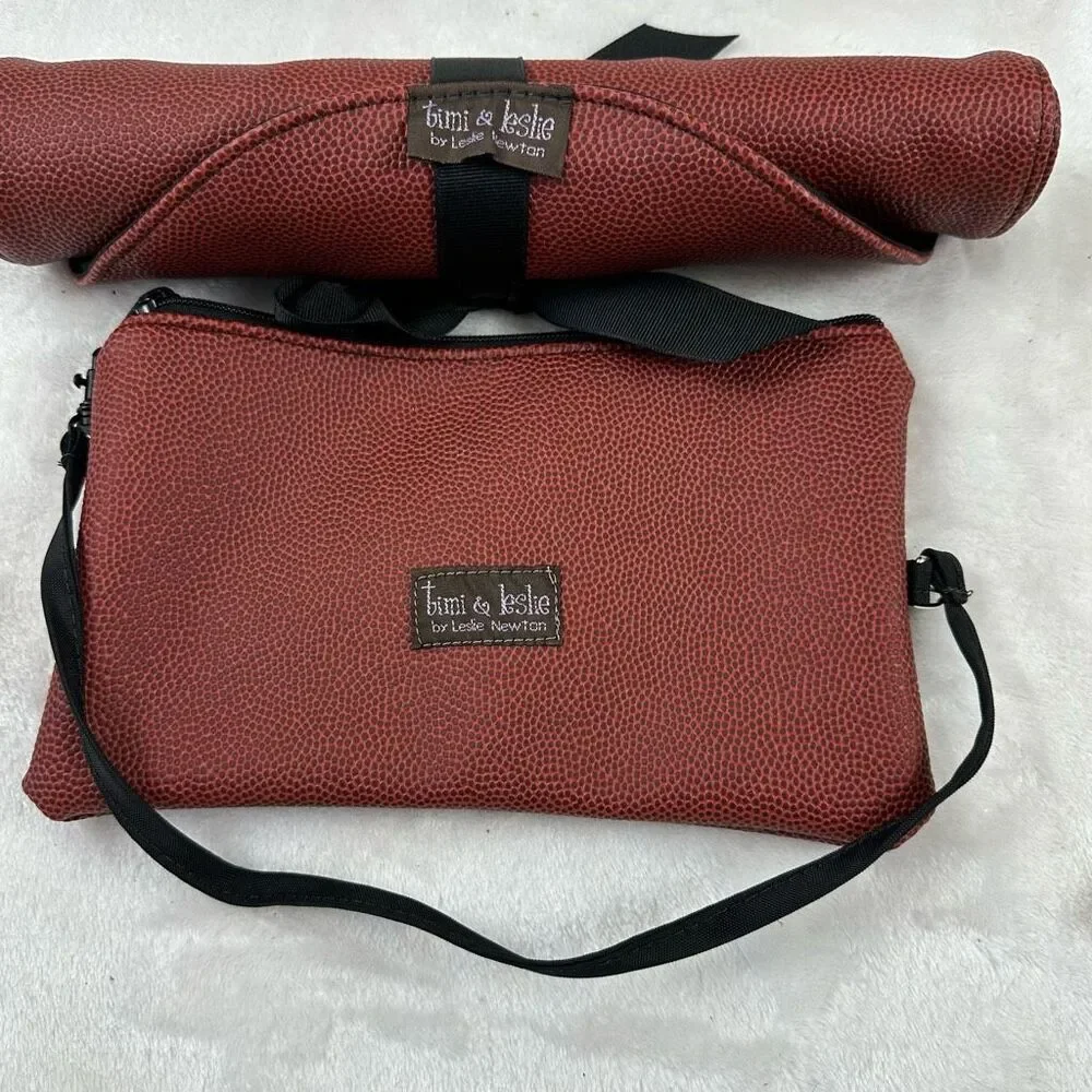 Timi & Leslie Football Stitch Men's Diaper‎ Bag Brown Leather Game Day Sporty